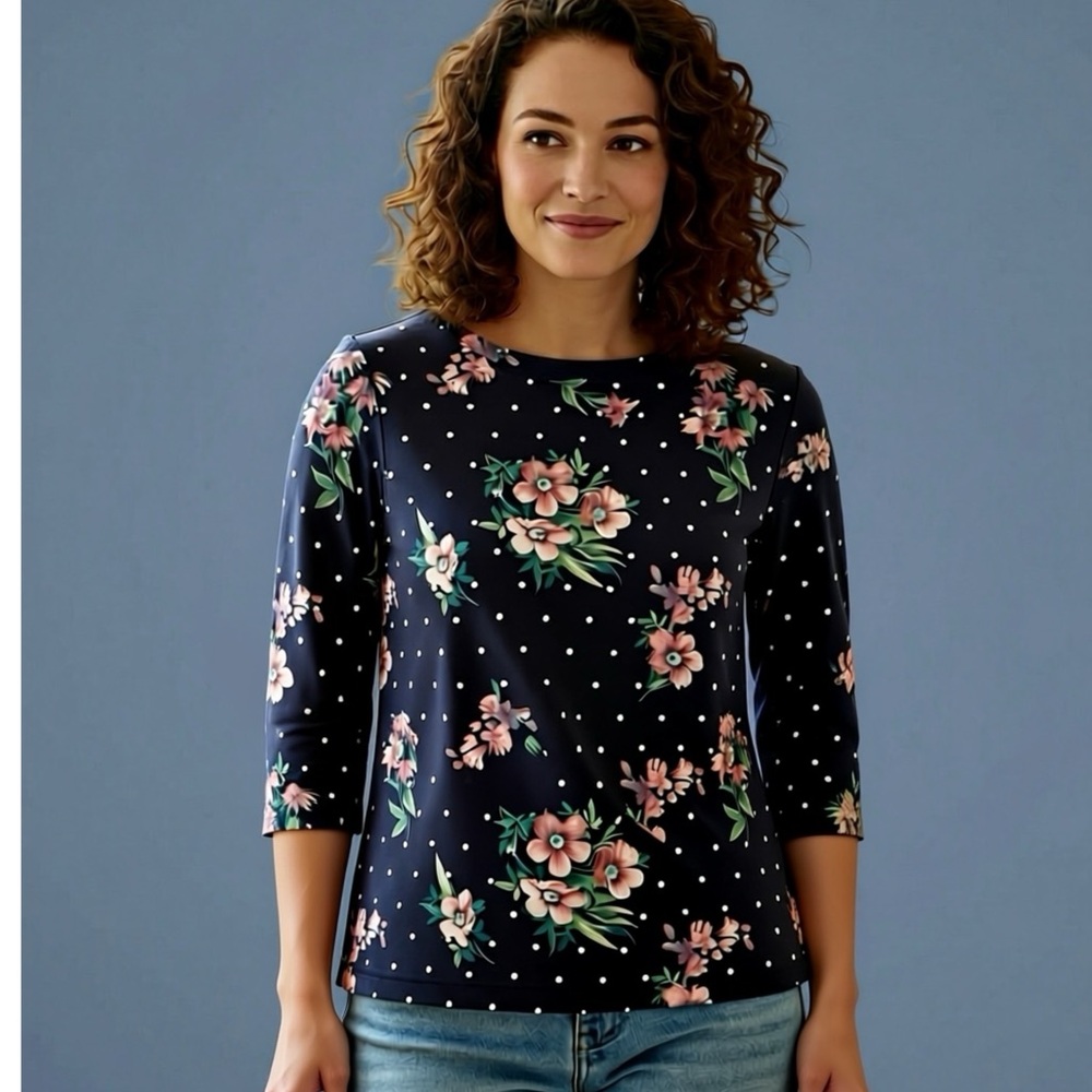 Croft & Barrow Navy Floral Long Sleeve Top